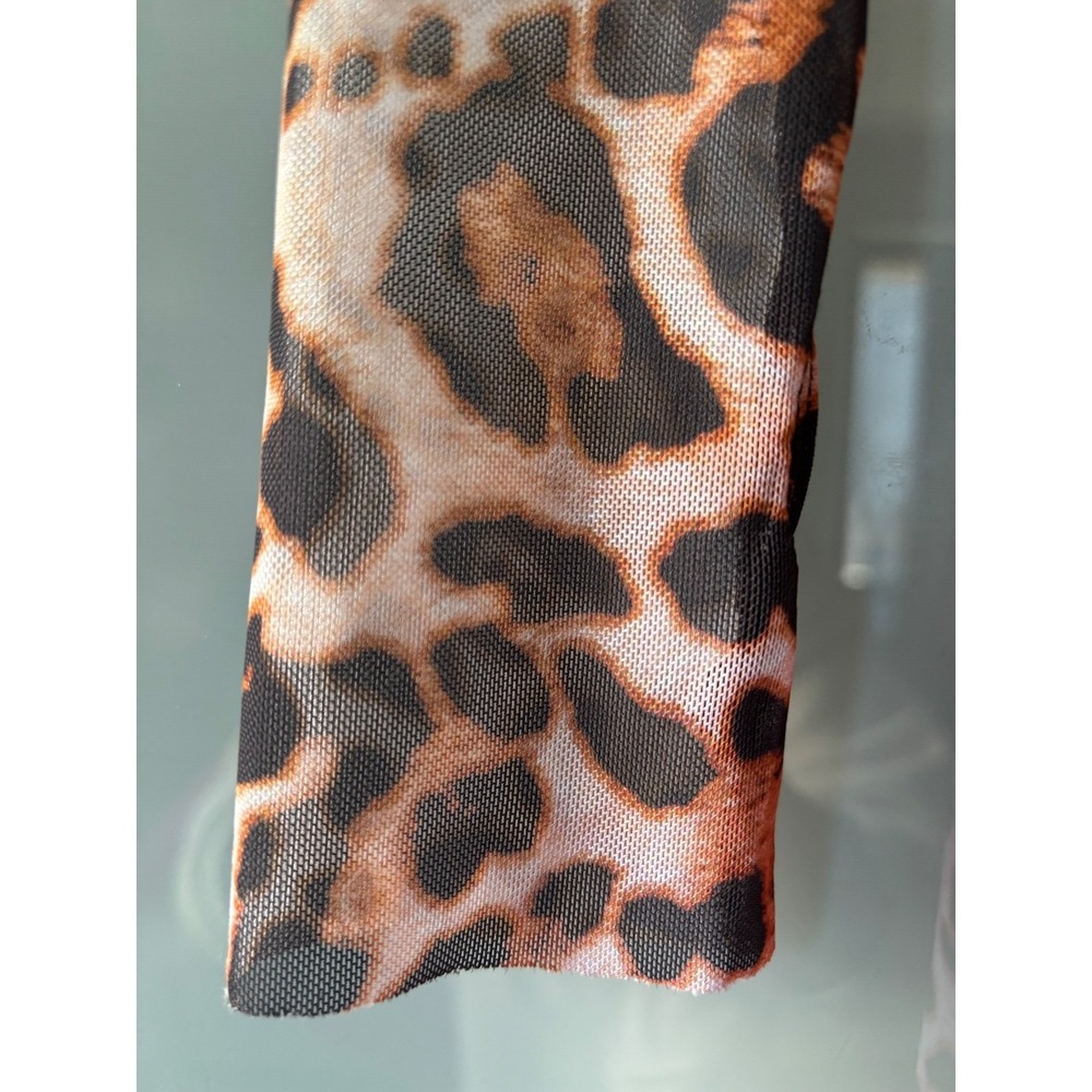 AFRM Shailene Mesh Dress Leopard Floral Print Long Sleeve Small Edgy Sheer Body - Picture 9 of 16